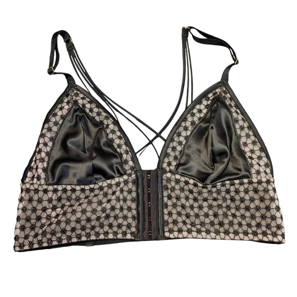 Victoria's Secret Luxe Satin Stardust Long Line Tringle Bralette Black Womens L